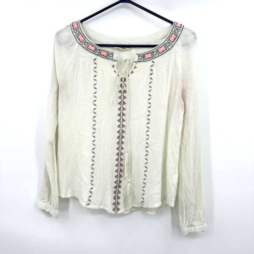 Altar'd State size Large Long Sleeve Cream Blouse embroidered